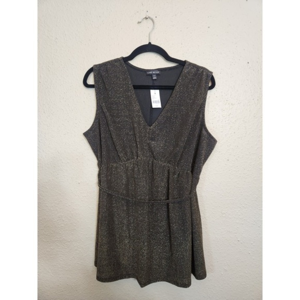 Lane Bryant Women's Black Gold Metallic Sleeveless V-Neck Blouse Size 14/16 NWT